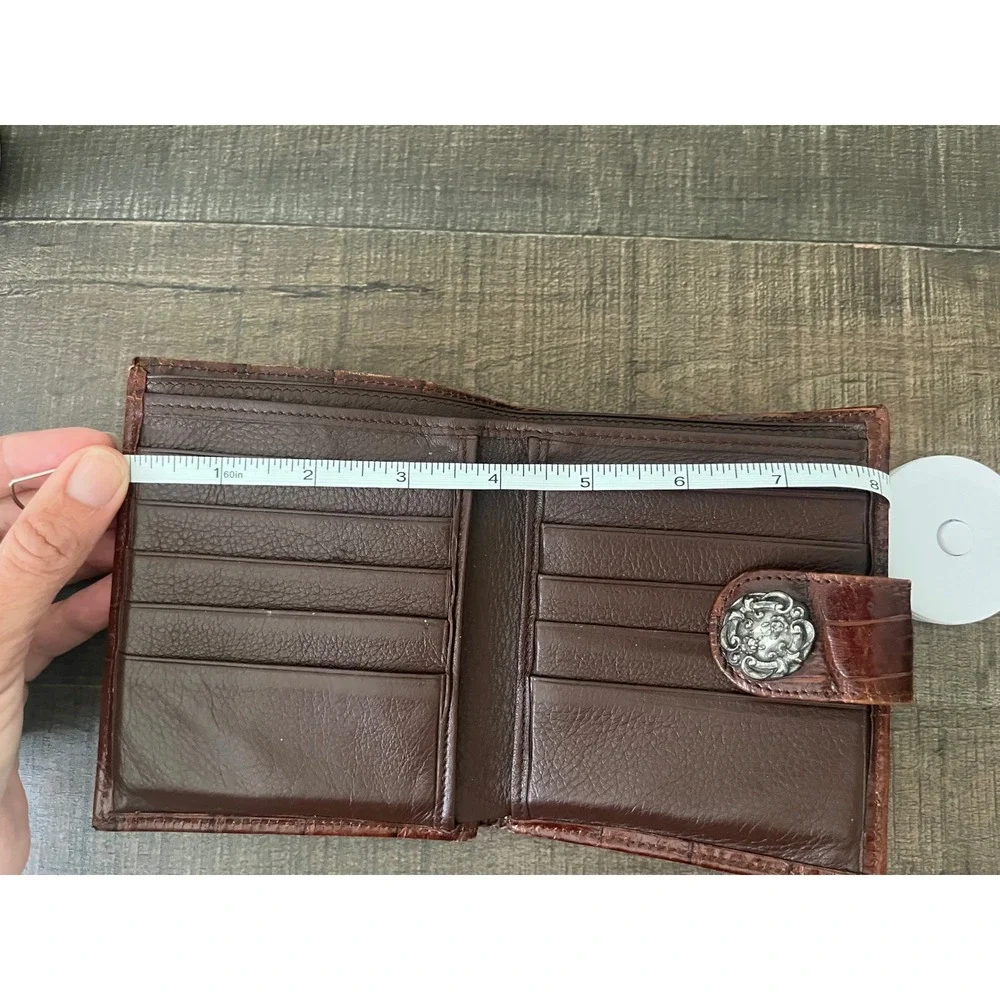 Brighton Cognac Brown Croc Embossed Leather Bifold Wallet Silver Hardware VTG